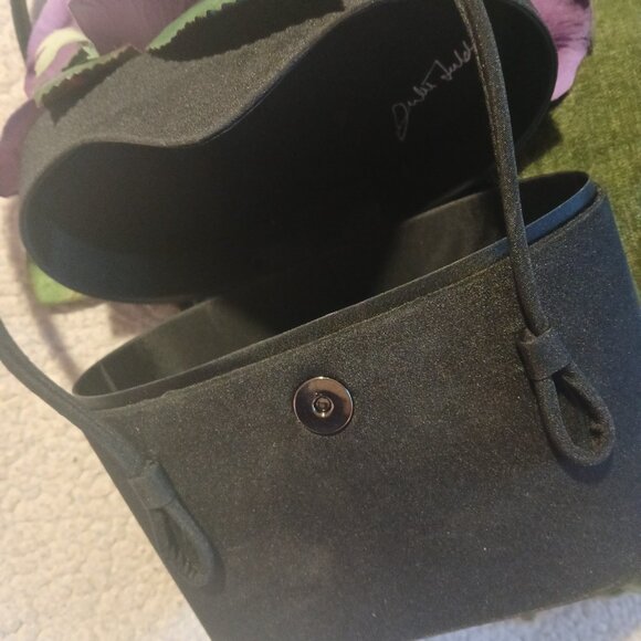 Women's Black  Bucket Bag with Purple Fabric Flowers on Top - Picture 8 of 14